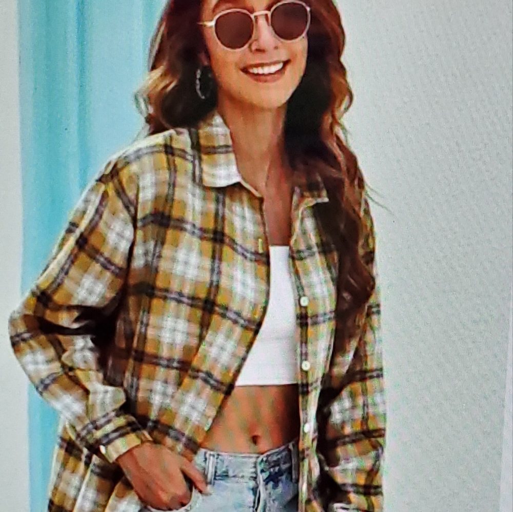 A Girl Thing Yellow Plaid Shirt - Picture 2 of 2